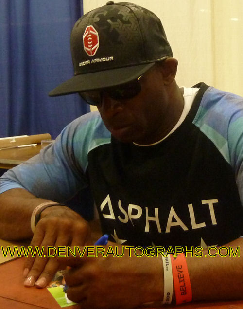 Deion Sanders Autographed/Signed Atlanta Falcons Goal Line Art Card Blue 13104