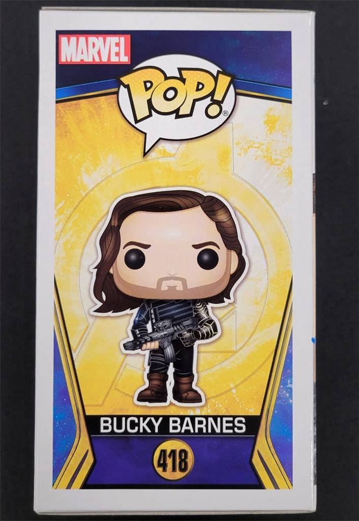 Sebastian Stan signed Bucky Barnes Funko Pop! 418 Avengers autograph Beckett BAS