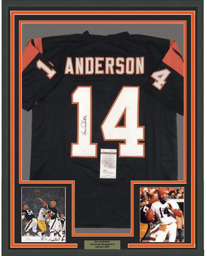 FRAMED Autographed/Signed KEN ANDERSON 33x42 Cincinnati Black Jersey JSA COA