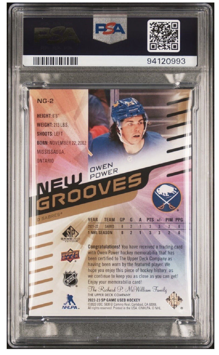 2022-23 SP Game Used Owen Power New Grooves Rc Premium Patch 5/5 Psa 9 MT Pop 1