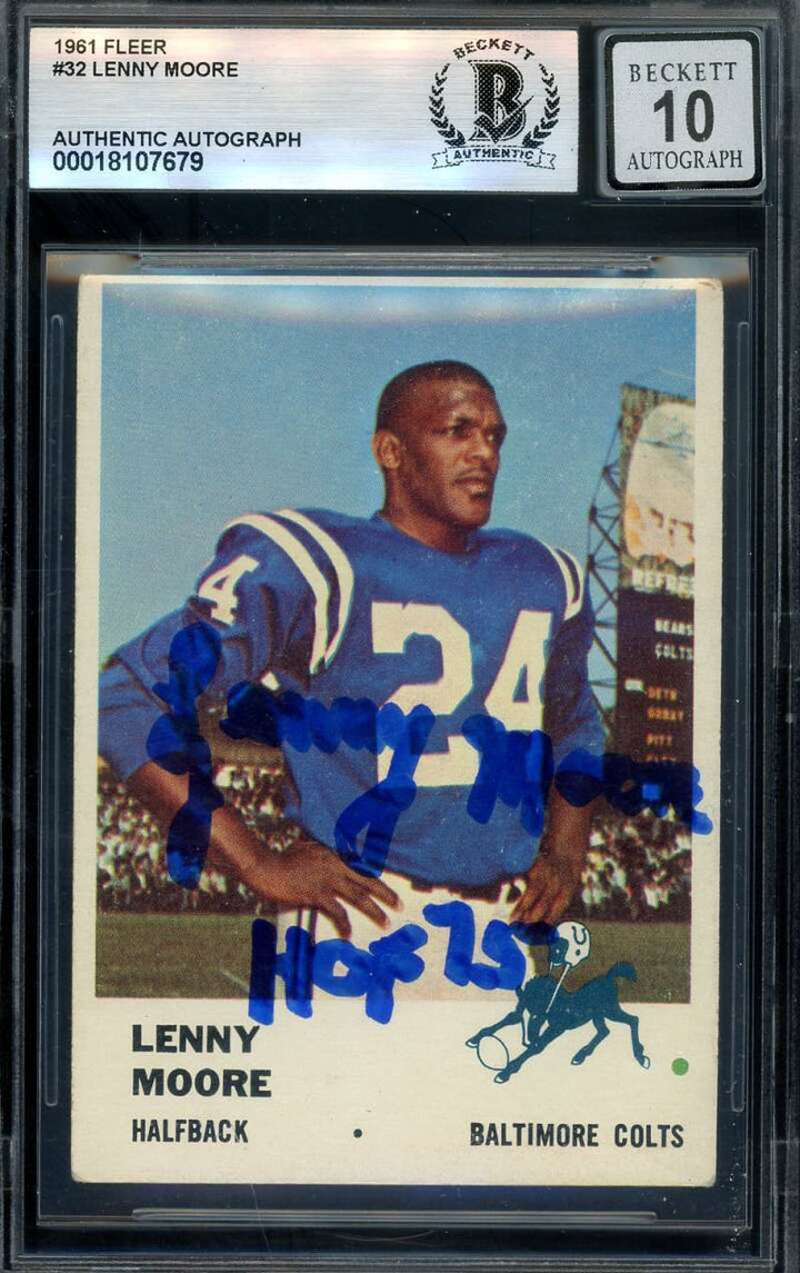 Lenny Moore Gem Mint 10 Beckett BAS Signed 1961 Fleer Autograph