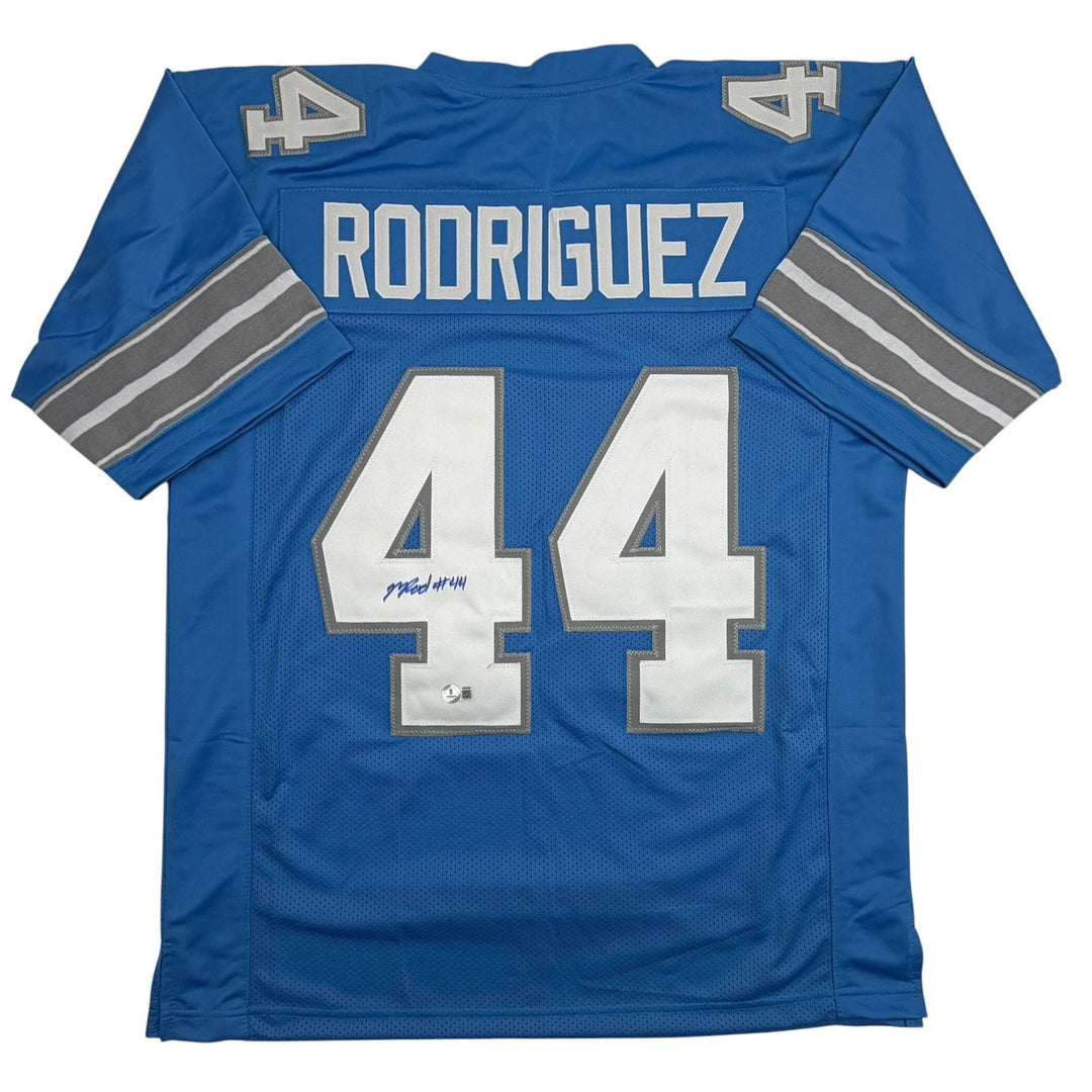 Autographed/Signed Malcolm Rodriguez Detroit Blue Jersey Beckett BAS COA #2