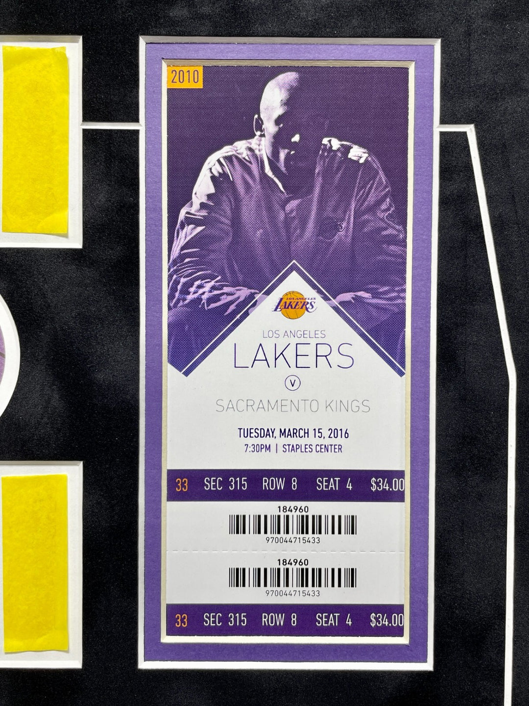 Kobe Bryant Lakers Game Used Ticket, Floor & Last Game Confetti Framed #D/50 COA