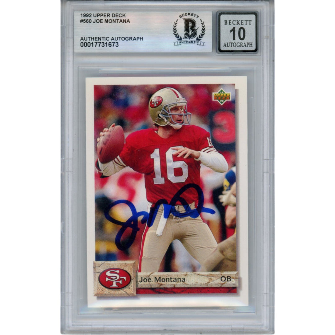 Joe Montana Autographed 1992 Upper Deck #560 Slab Trading Card Beckett 49946