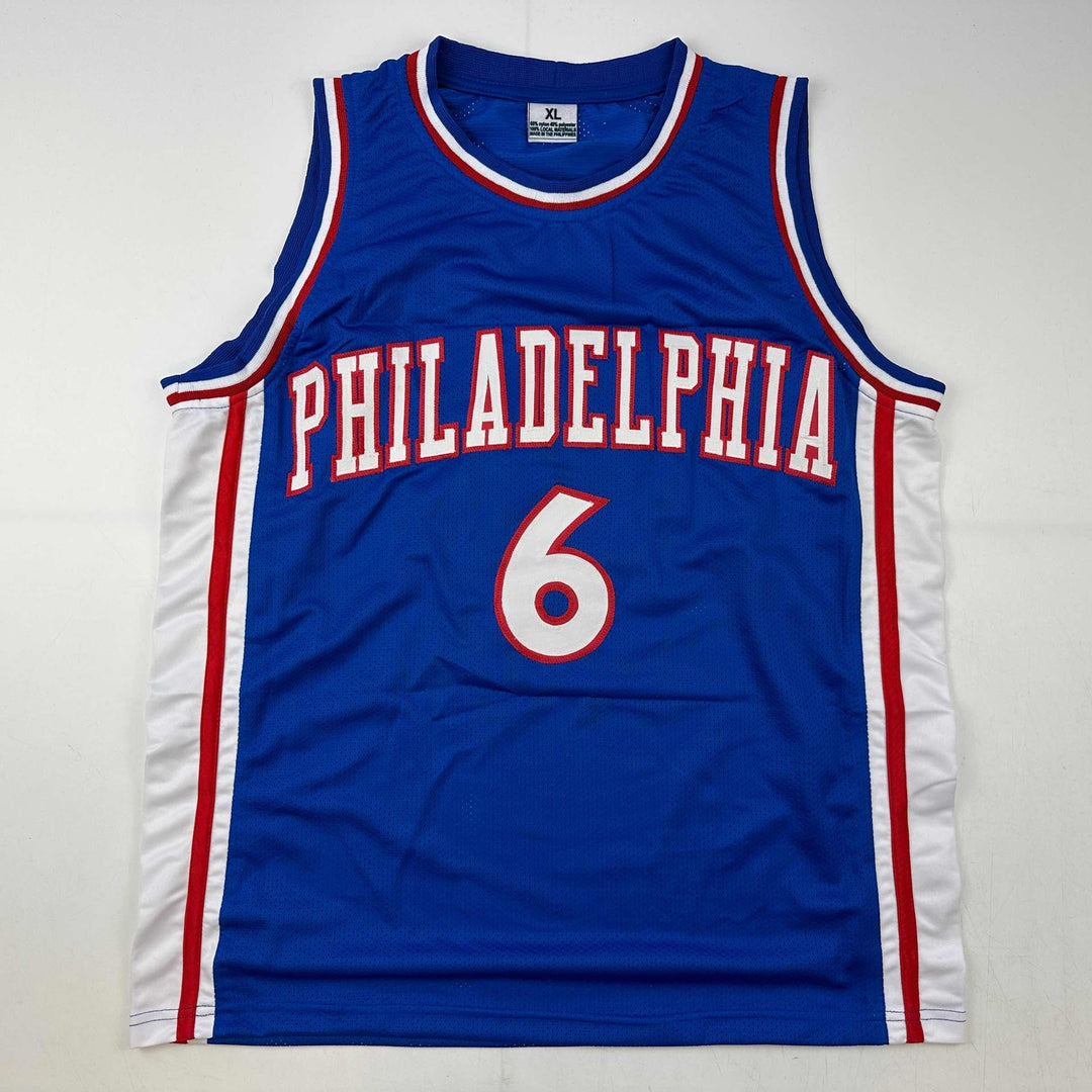 Autographed/Signed Julius Erving Dr. J Philadelphia Blue Jersey JSA COA