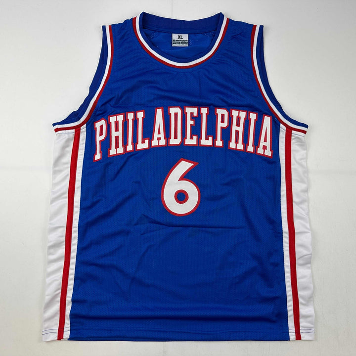 Autographed/Signed Julius Erving Dr. J Philadelphia Blue Jersey JSA COA