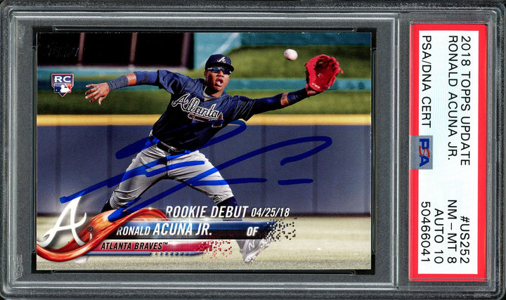 Ronald Acuna Jr Signed 2018 Topps Update RC US252 Auto 10 Card NM-MT 8 PSA/DNA