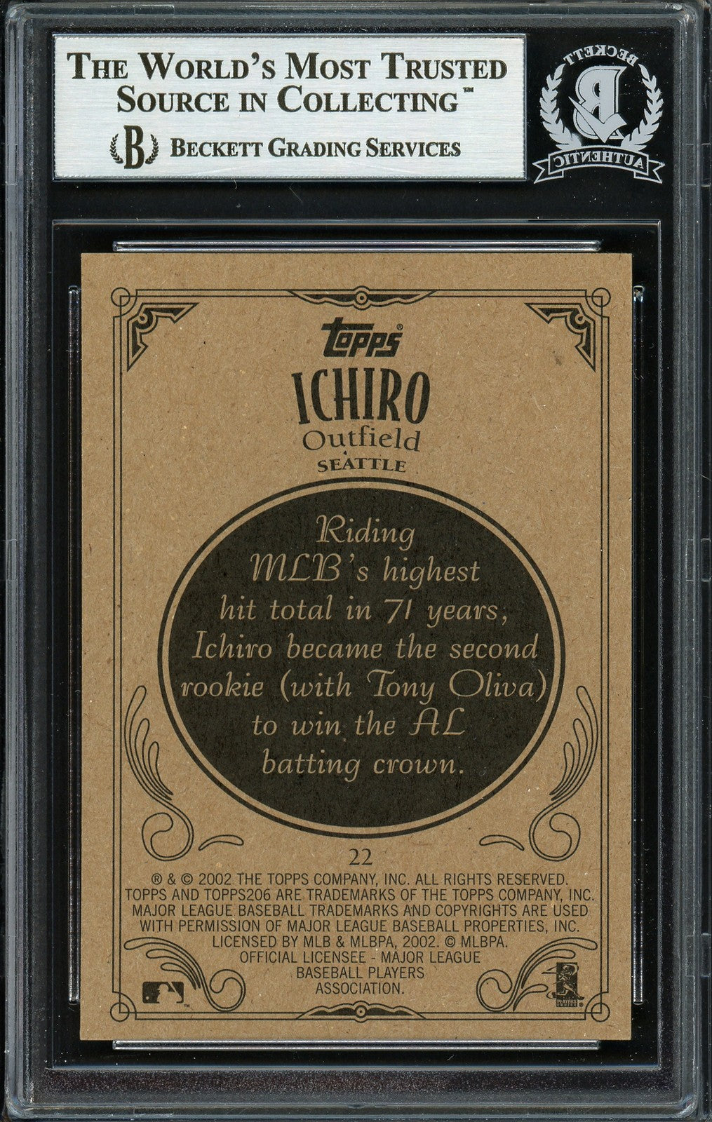 Ichiro Suzuki Signed 2002 Topps 206 Card #22 Seattle Mariners Beckett BAS