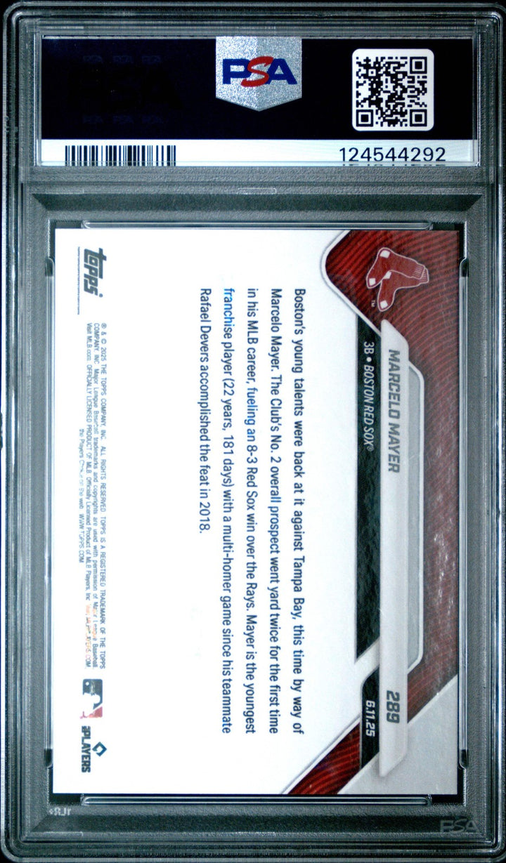 Graded 2025 Topps Now Marcelo Mayer #289 Red Foil /5 RC Baseball Card PSA 10