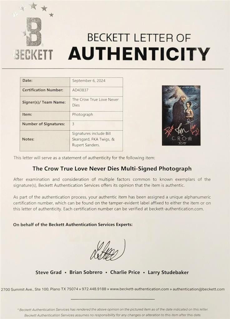 The Crow cast (3) signed 12x18 photo poster Skarsgard Twigs Sanders~ Beckett BAS