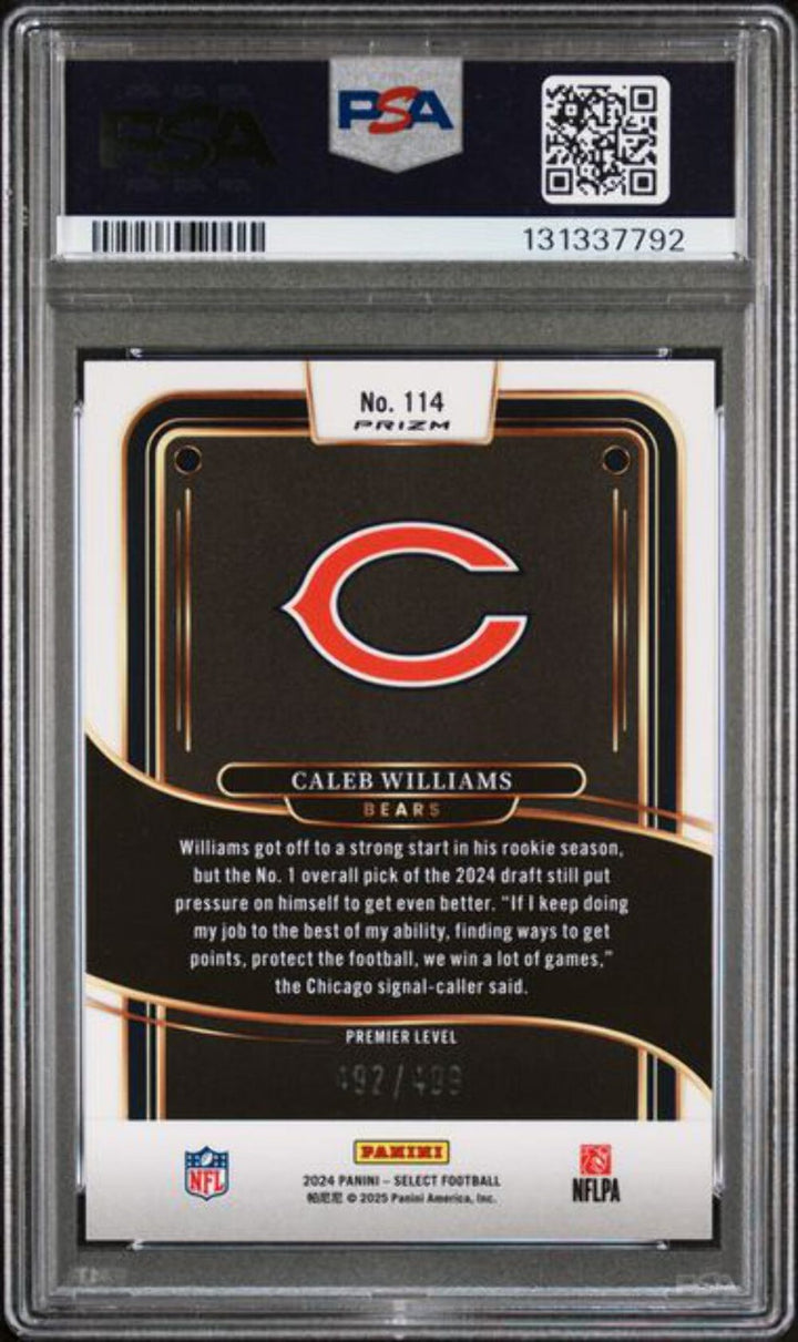 Graded 2024 Panini Select Caleb Williams 114 Neon Green Shock Rookie Card PSA 10