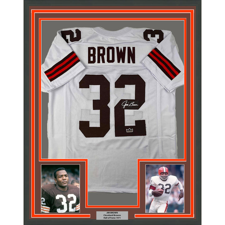 Framed Facsimile Autographed Jim Brown 35x39 Cleveland White Reprint Jersey