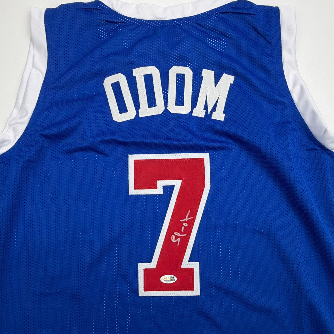 Autographed/Signed Lamar Odom Los Angeles Blue Basketball Jersey JSA COA