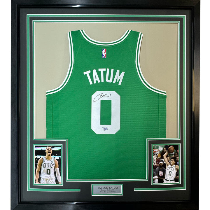 FRAMED Autographed/Signed JAYSON TATUM 33x42 Celtics Green Jersey Fanatics COA