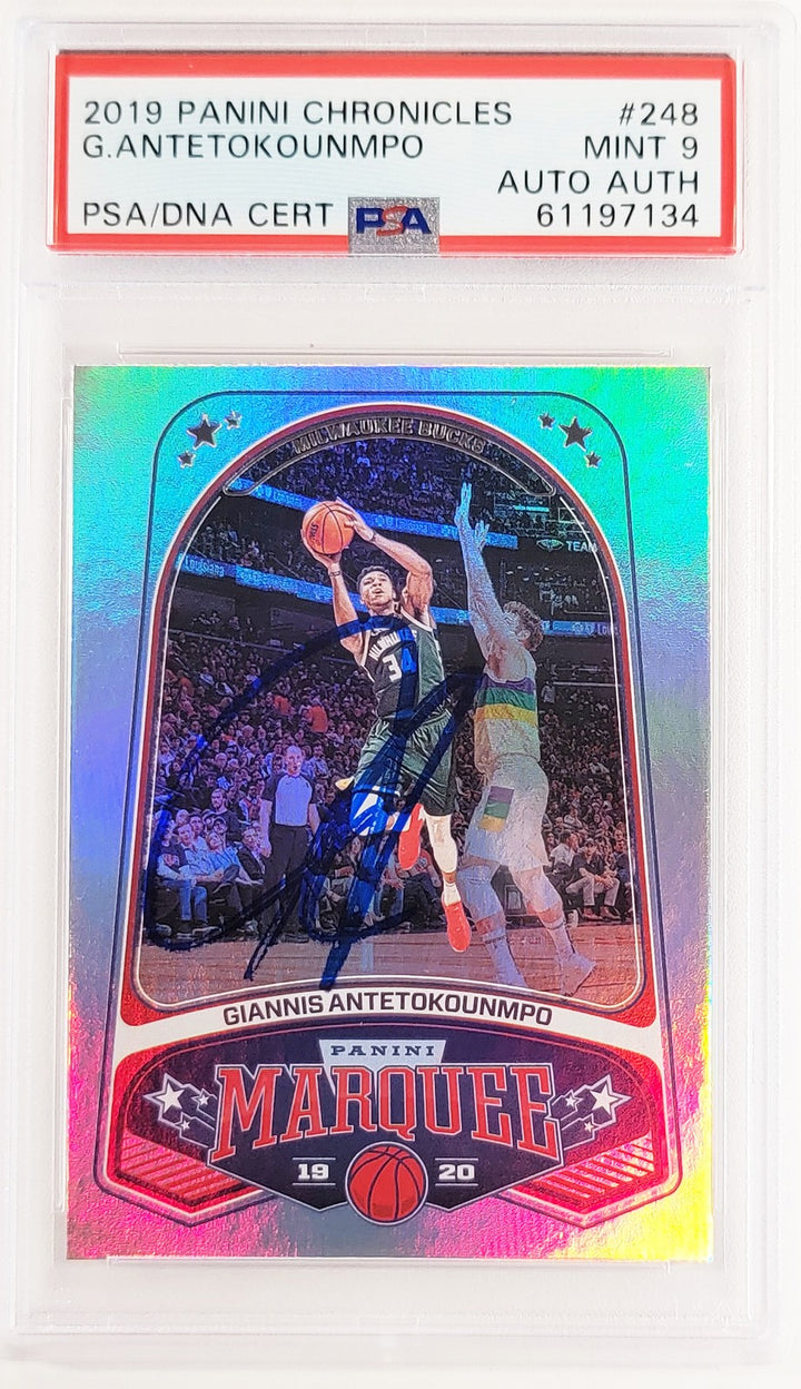 Giannis Antetokounmpo Signed 2019 Panini Chronicles Card 248 Bucks PSA 9 PSA/DNA