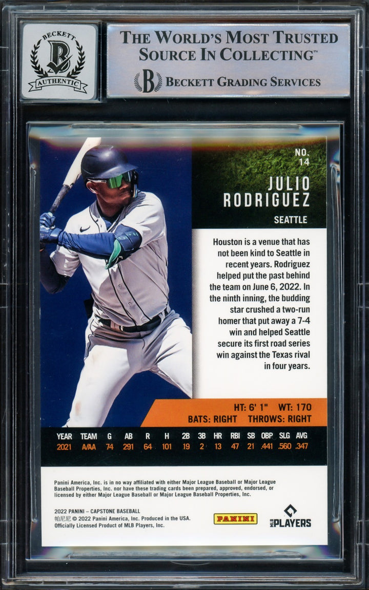 Julio Rodriguez Signed 2022 Panini Capstone RC 14 Mariners Auto GM 10 Beckett