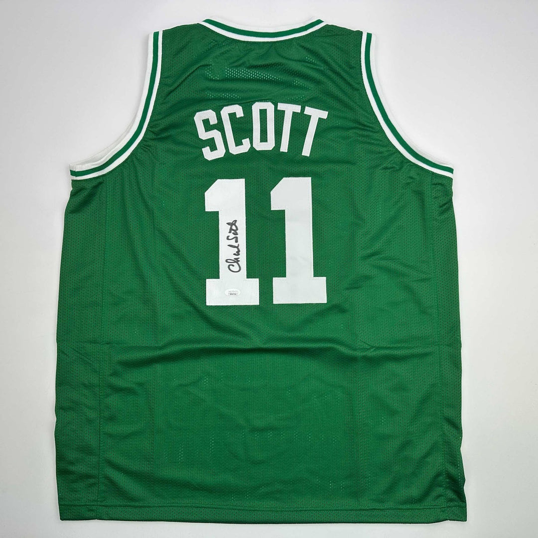 Autographed/Signed Charlie Scott Boston Green Basketball Jersey JSA COA