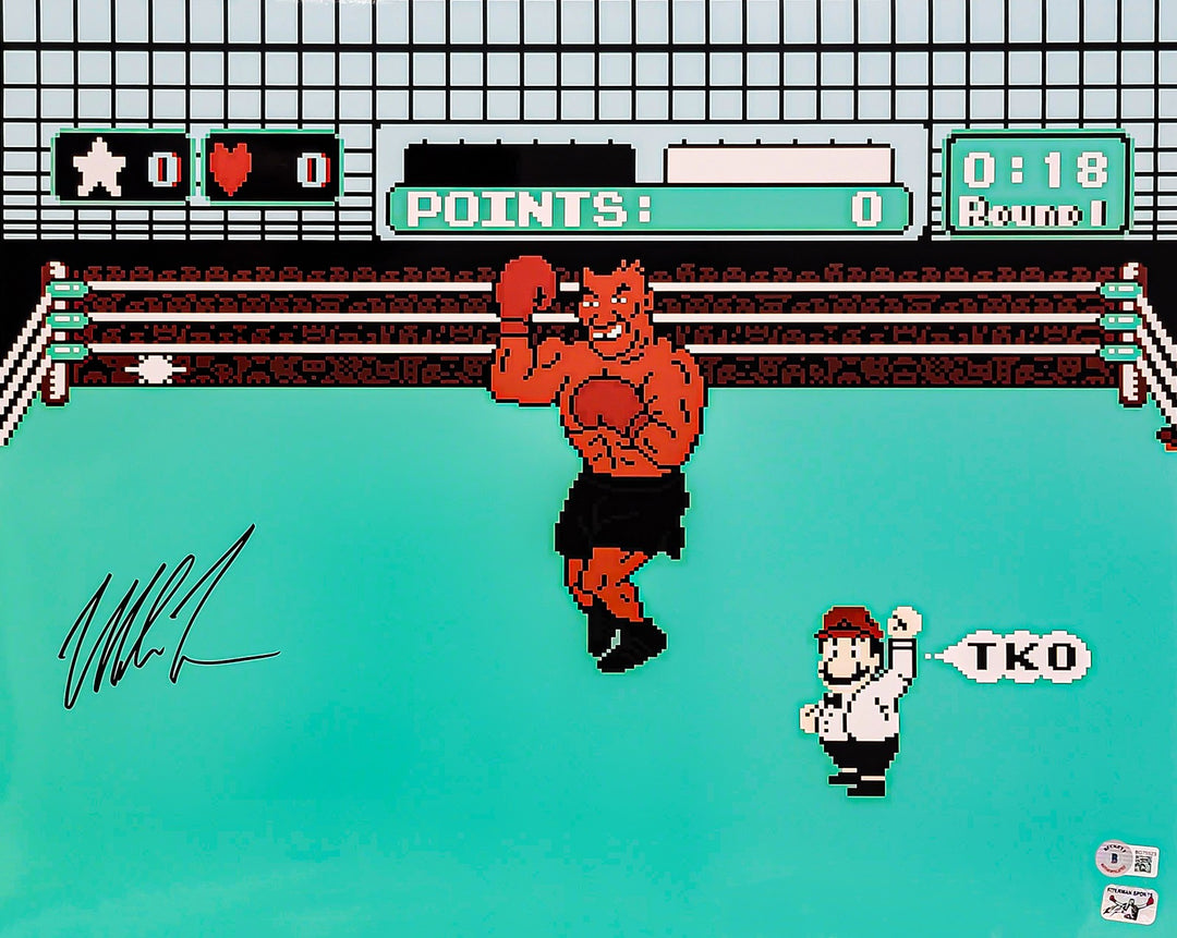 Mike Tyson Signed 16x20 Photo Punch-Out In Black Beckett BAS