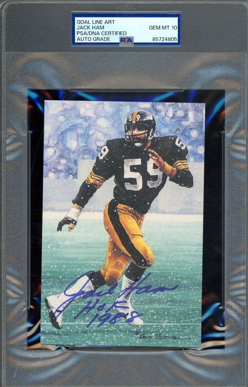 Jack Ham Gem Mint 10 PSA DNA Signed Goal Line Art Card GLAC Autograph HOF 1988
