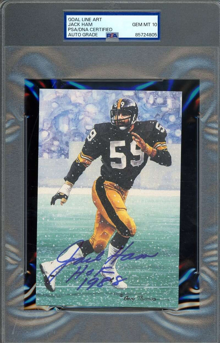 Jack Ham Gem Mint 10 PSA DNA Signed Goal Line Art Card GLAC Autograph HOF 1988