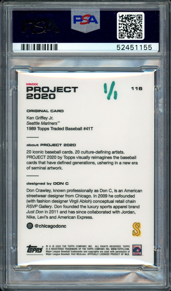 Ken Griffey Jr. Signed Topps Project 2020 Don C Card 116 HOF 16 #1/1 PSA/DNA