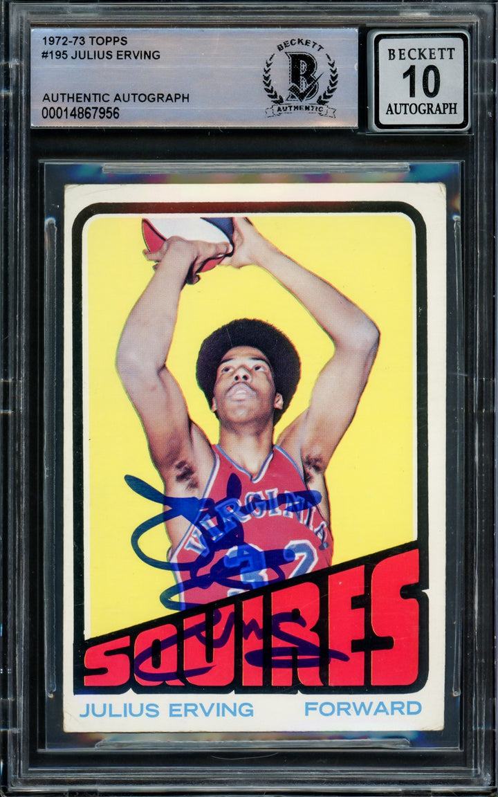 Julius Dr. J Erving Signed 1972-73 Topps RC 195 Virginia Squires Sig 10 Beckett