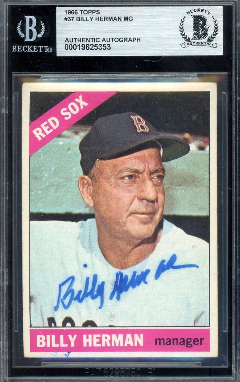 Billy Herman Beckett BAS Vintage Signed 1966 Topps Autograph Red Sox