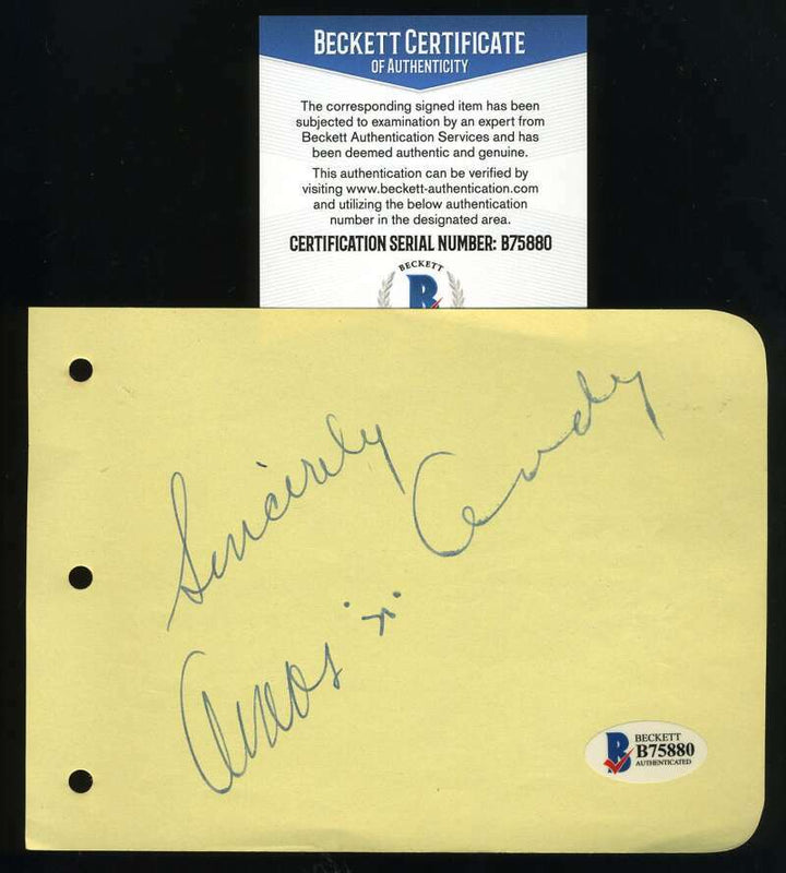 Amos And Andy BAS Beckett Coa Signed Vintage 1940`s Album Page Autograph