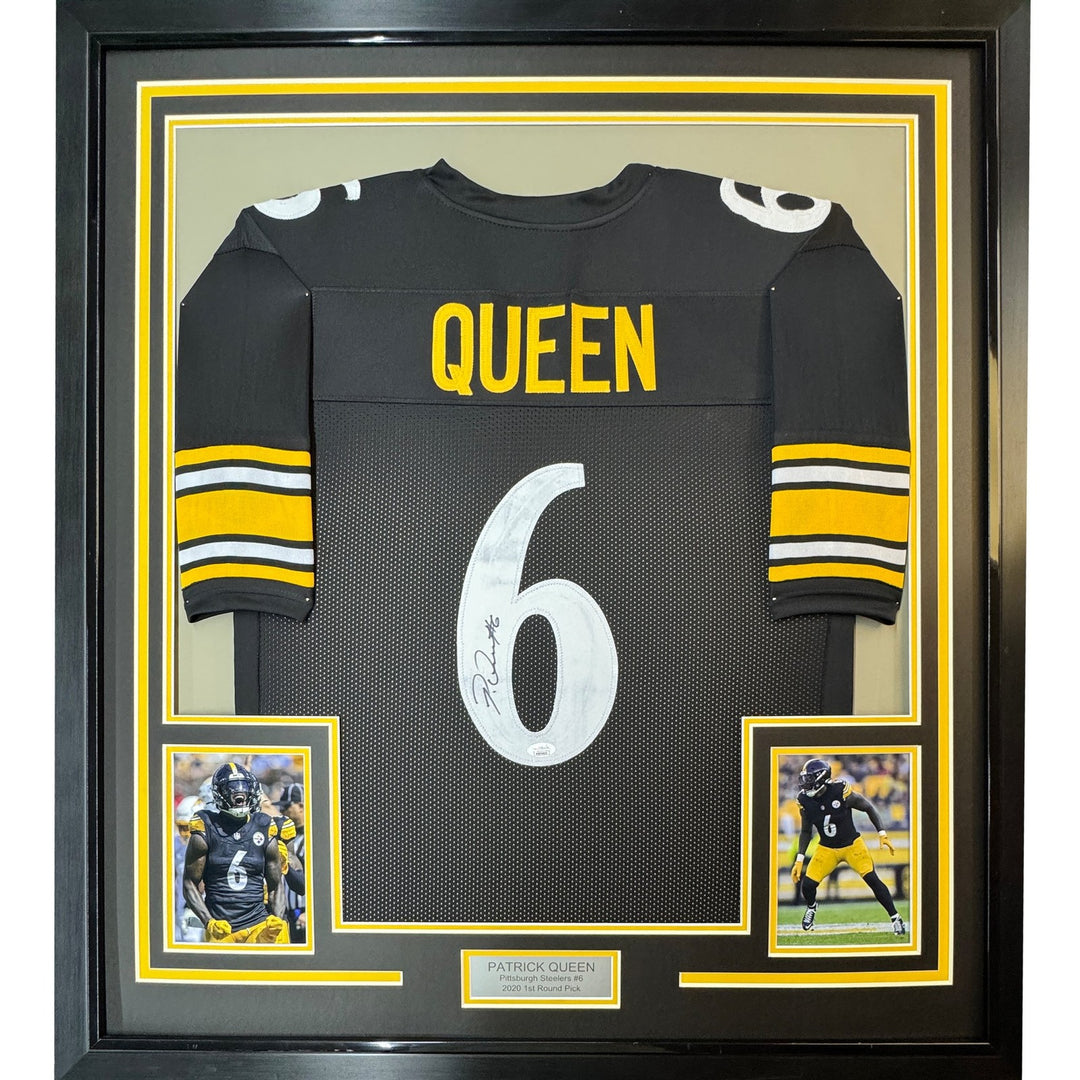 Framed Signed Patrick Queen 35x39 Pittsburgh Black Jersey JSA COA