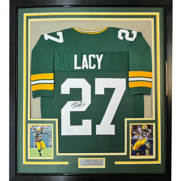 Framed Autographed/Signed Eddie Lacy 35x39 Green Bay Green Jersey JSA COA