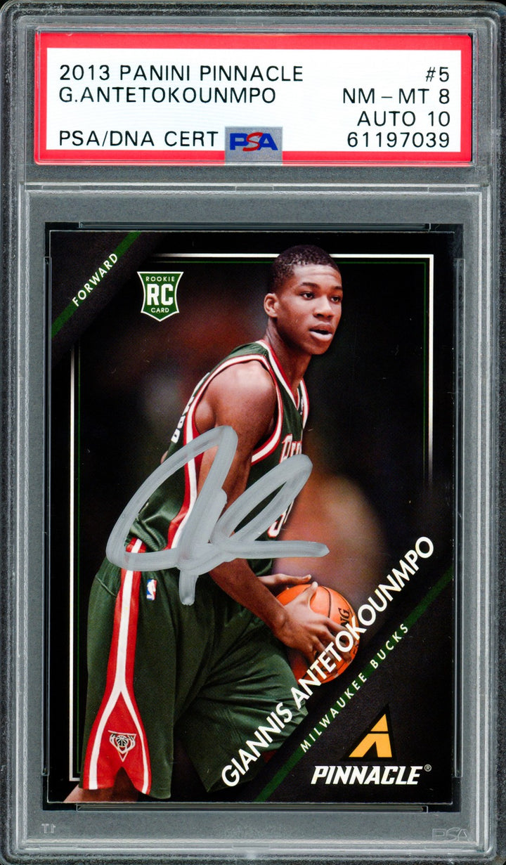Giannis Antetokounmpo Auto 2013 Panini Pinnacle RC 5 Bucks PSA 8 Sig 10 PSA/DNA