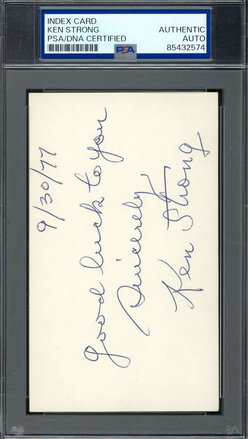 Ken Strong PSA DNA Coa Signed 3x5 Index Card Autograph