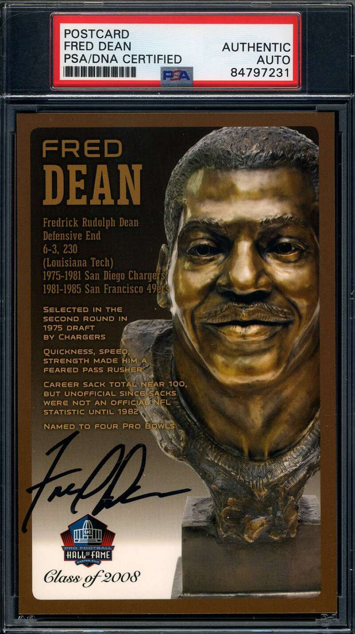 Fred Dean PSA DNA Signed Hall of Fame Bronze Bust Postcard Autographed