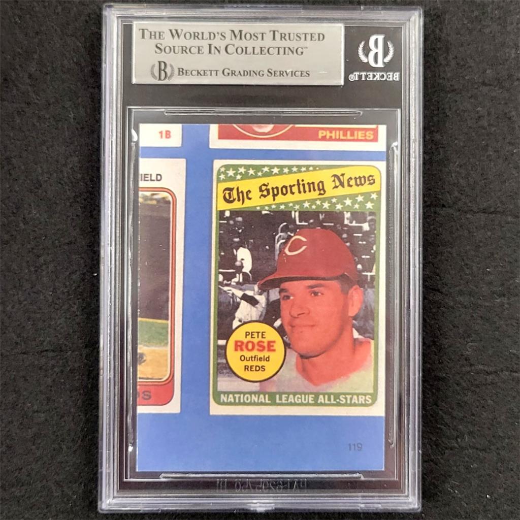 Pete Rose signed 1985 Cincinnati Reds Baseball Trading Card slab auto BAS