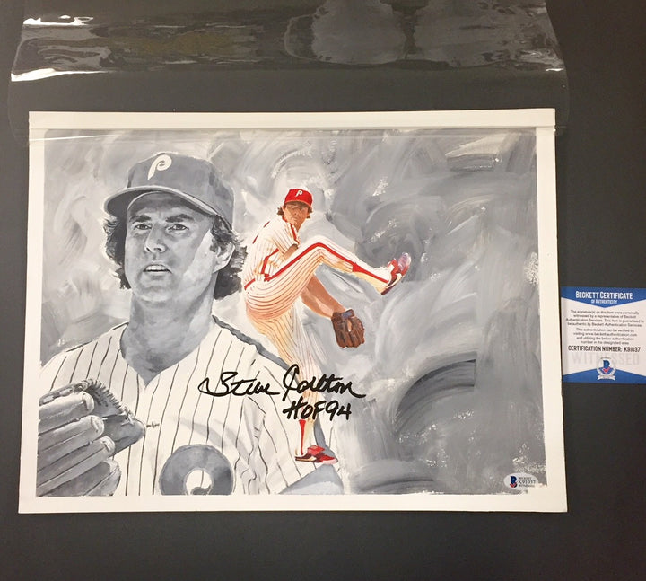 STEVE CARLTON Signed 2005 UD Baseball Heroes Original Artwork Painting 1/1 + BAS