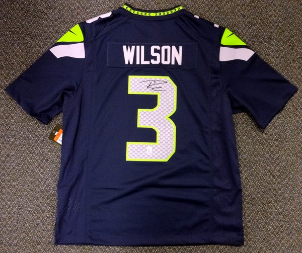 Seattle Seahawks Russell Wilson Signed Blue Nike Twill Jersey Size L RW Holo