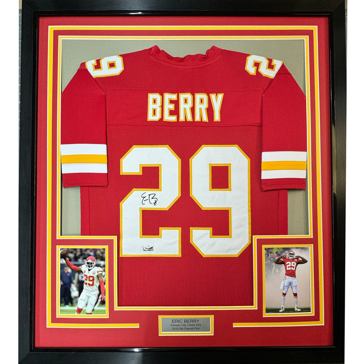 Framed Facsimile Autographed Eric Berry 33x42 Red Reprint Laser Auto Jersey