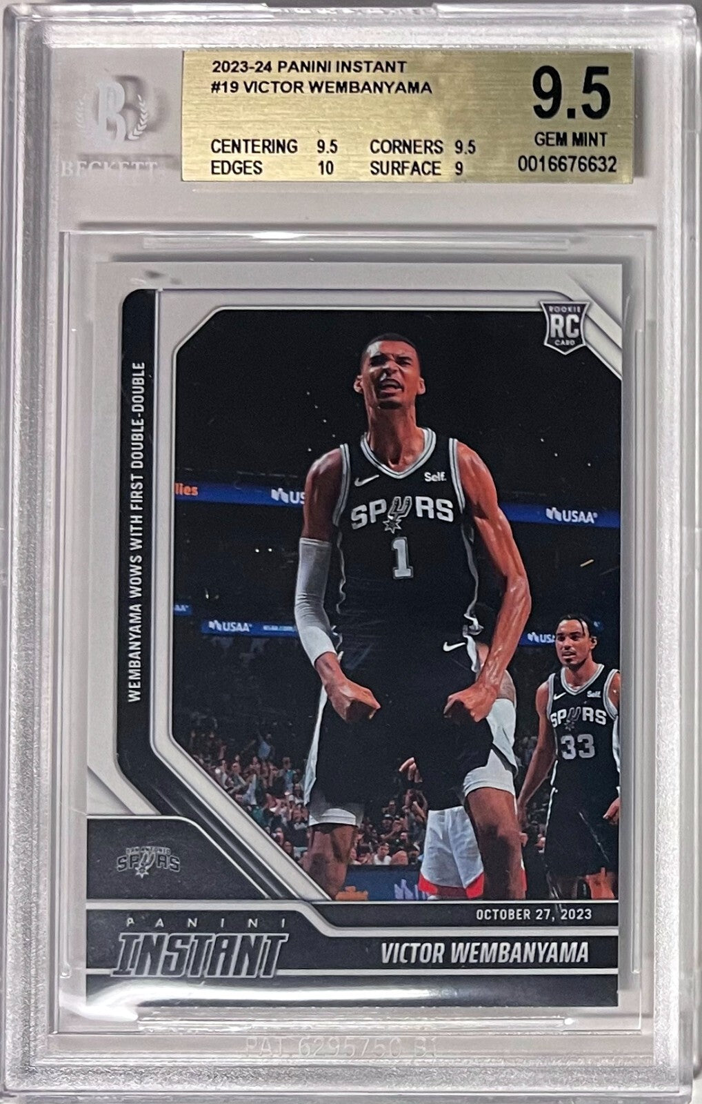 Victor Wembanyama 2023-24 Panini Instant Rookie Card 19- BGS Graded 9.5 Gem Mint