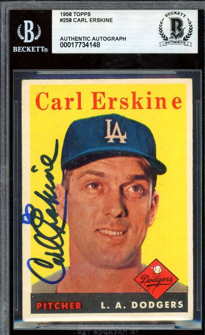 Carl Erskine Beckett BAS Signed 1958 Topps Autograph