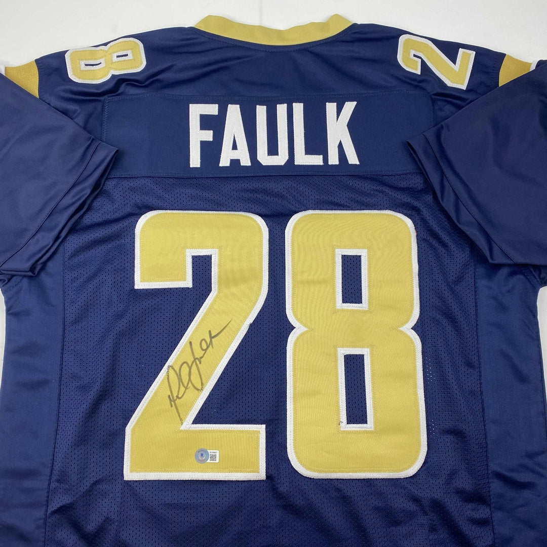 Autographed/Signed Marshall Faulk St. Louis Navy Blue Jersey Beckett COA