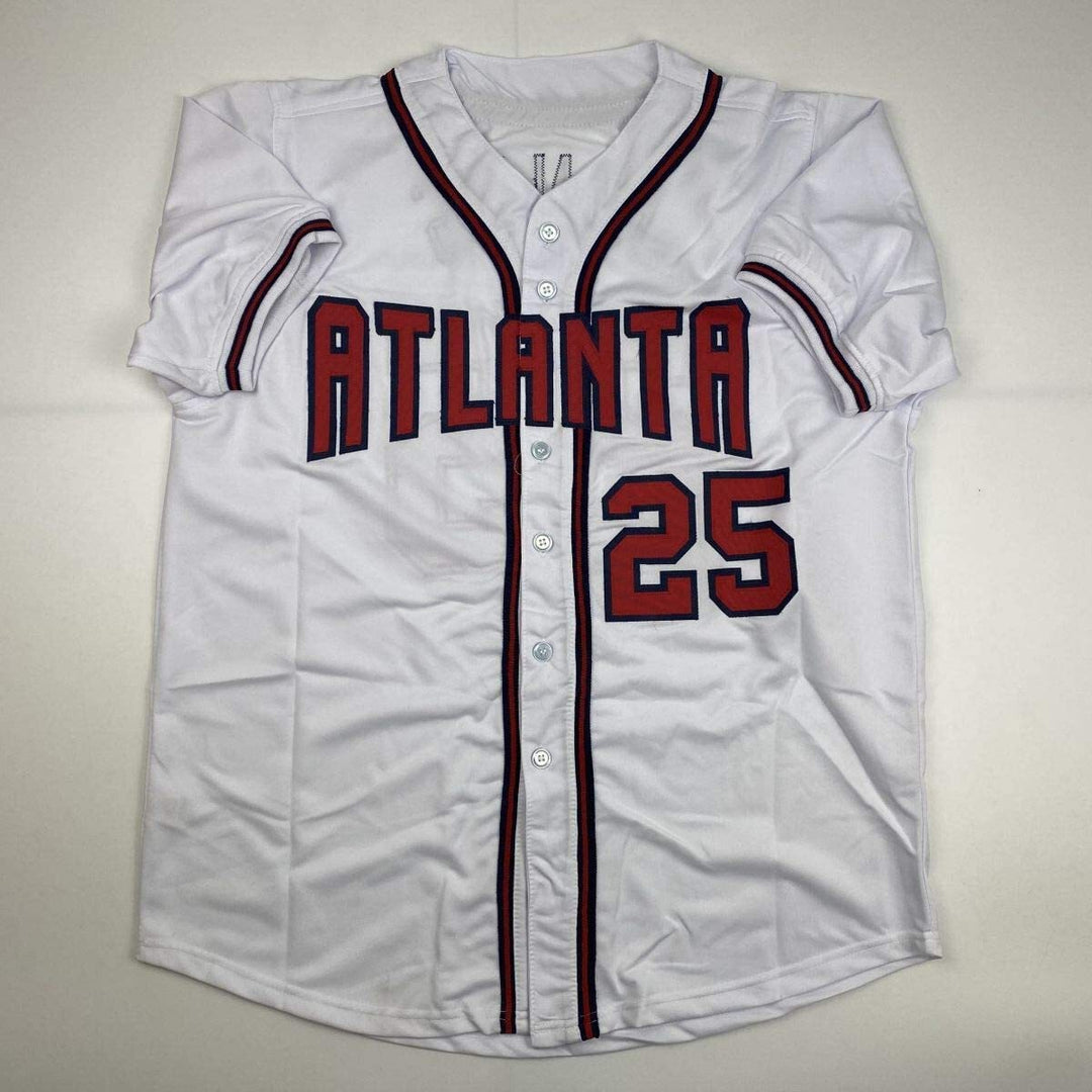 Autographed/Signed ANDRUW JONES Atlanta White Baseball Jersey JSA COA Auto