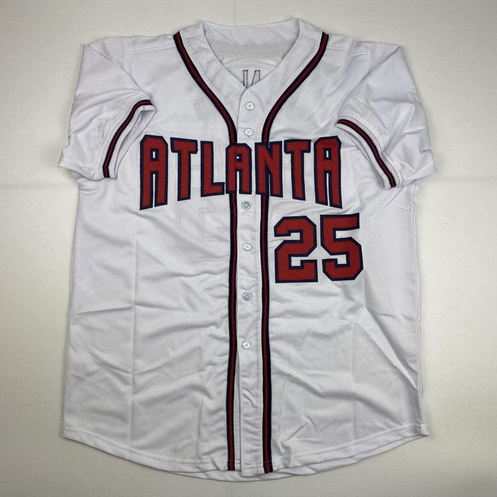 Autographed/Signed ANDRUW JONES Atlanta White Baseball Jersey JSA COA Auto