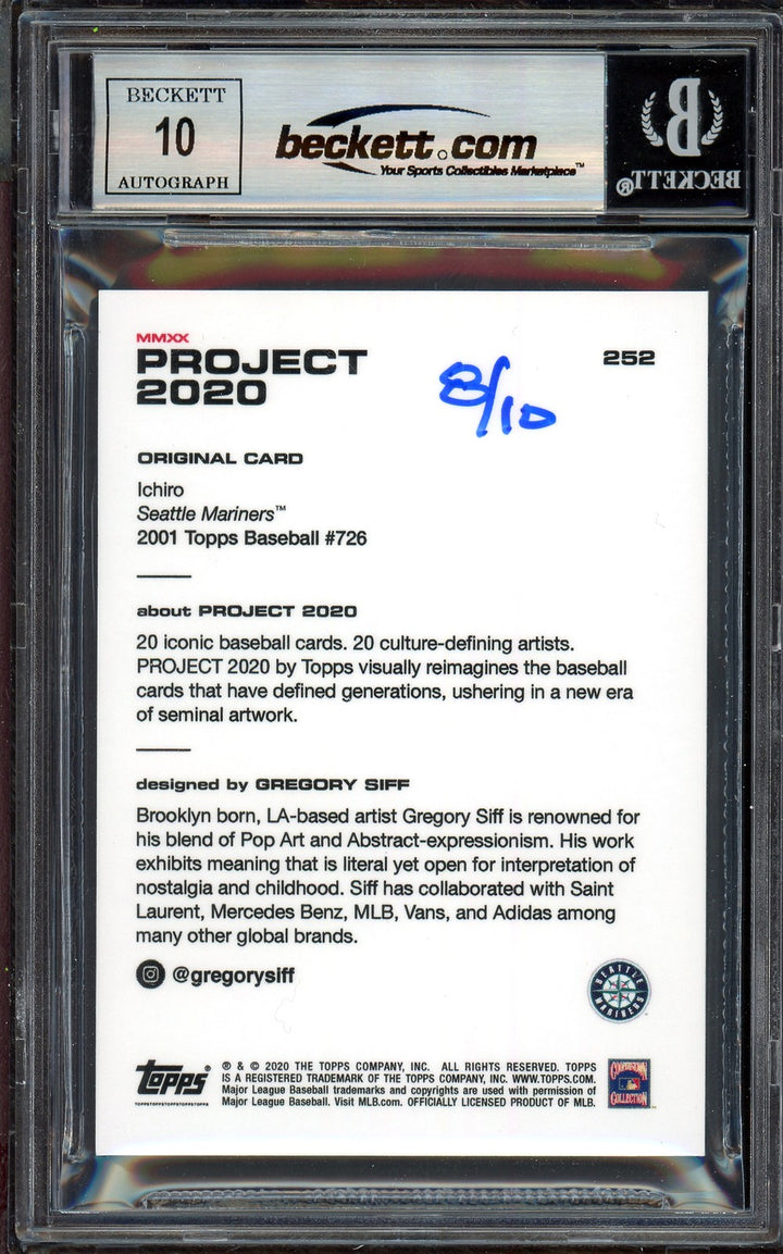 Ichiro Suzuki Auto Topps Project 2020 Gregory Siff Card 252 Auto 10 #/10 Beckett