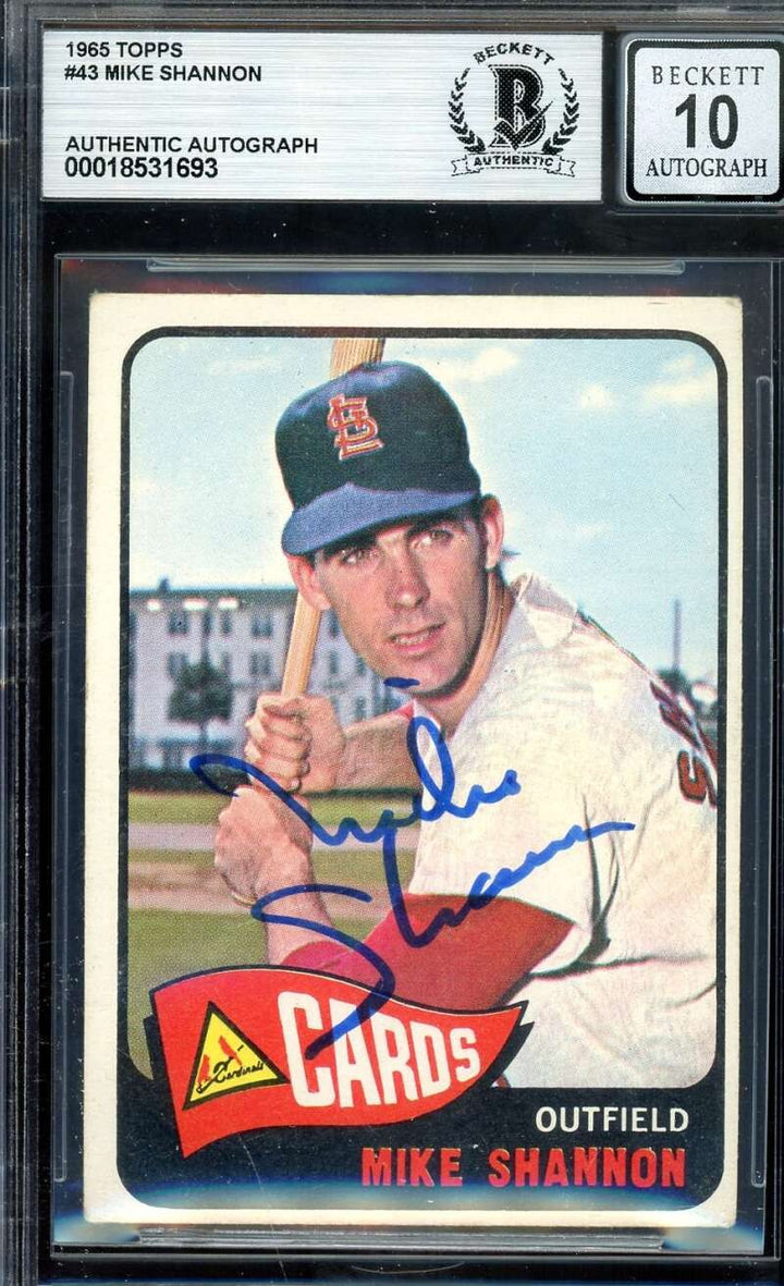Mike Shannon Gem Mint 10 Beckett BAS Signed 1965 Topps Autograph Cardinals