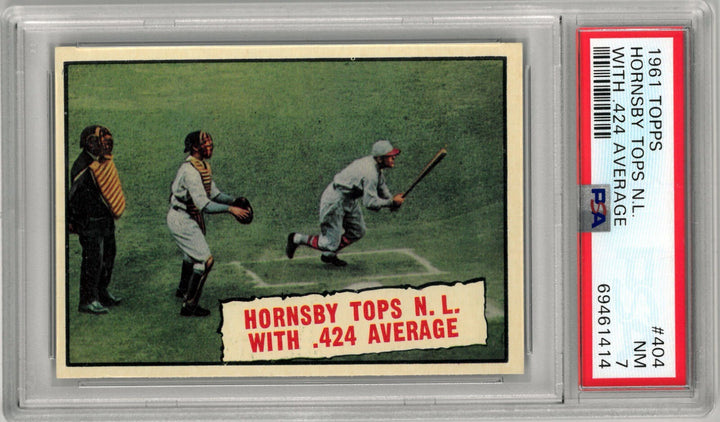 Rogers Hornsby 1961 Topps Tops NL with .424 Average Card #404- PSA Graded 7 NM