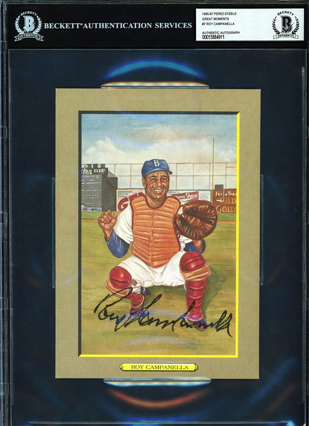 Roy Campanella Signed 1985 Perez Steele Great Moments Card Brooklyn Dodgers