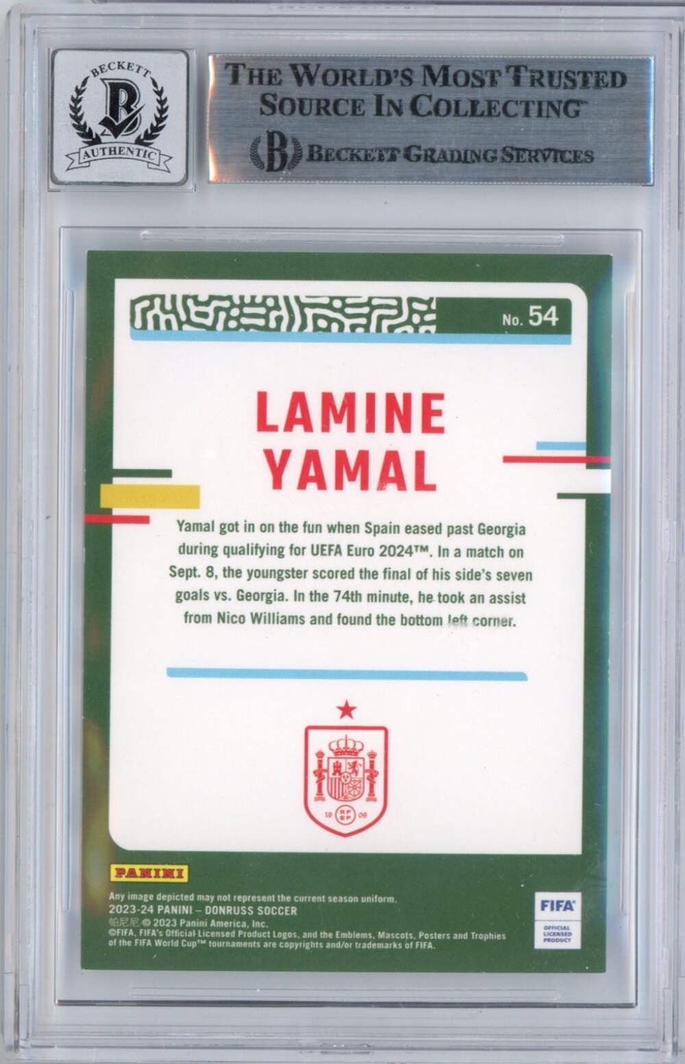 Graded 2023 Donruss Lamine Yamal #54 Signed Rookie RC Card Beckett BGS Auto 10