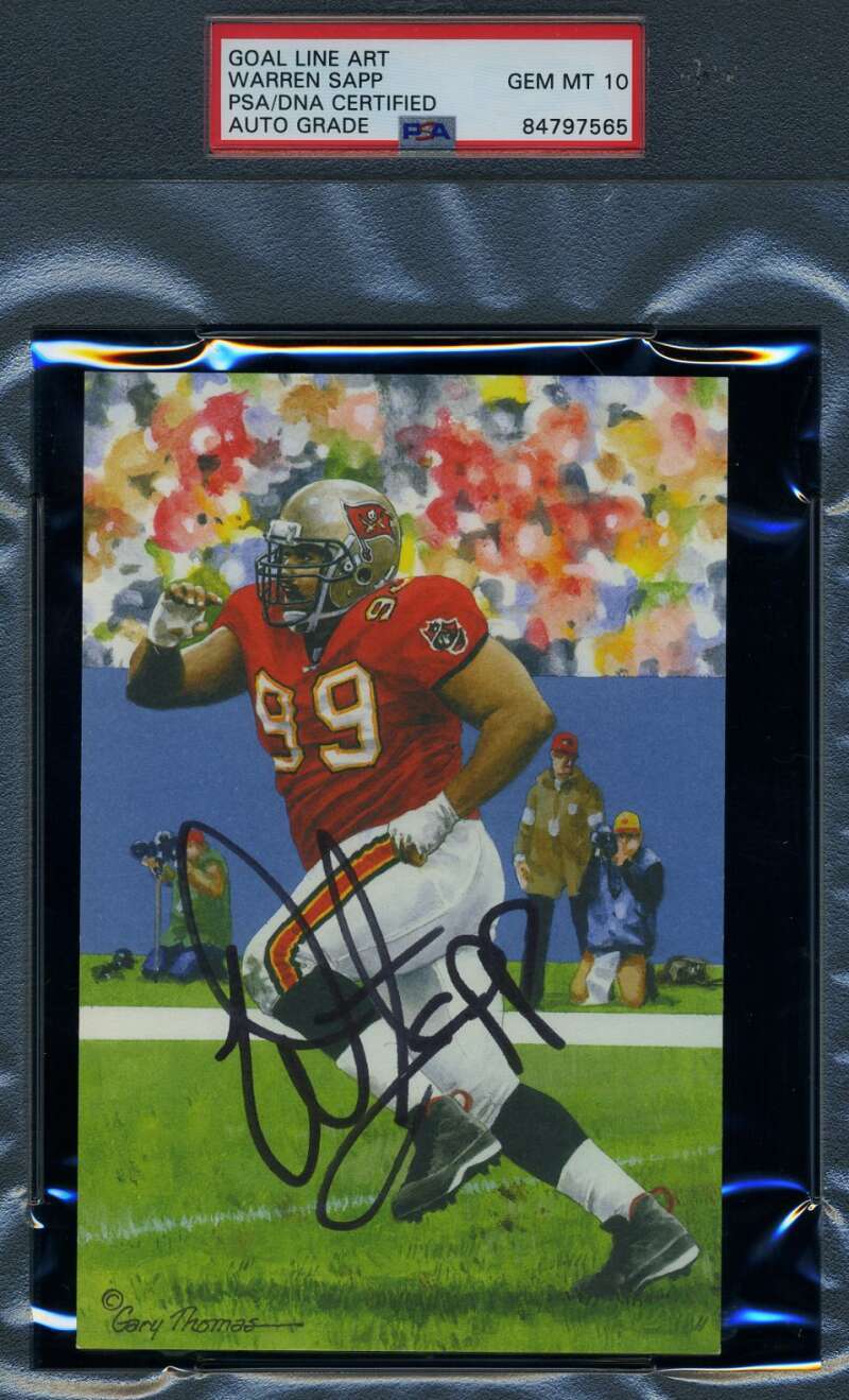 Warren Sapp Gem Mint 10 PSA DNA Signed Goal Line Art Card GLAC Autograph