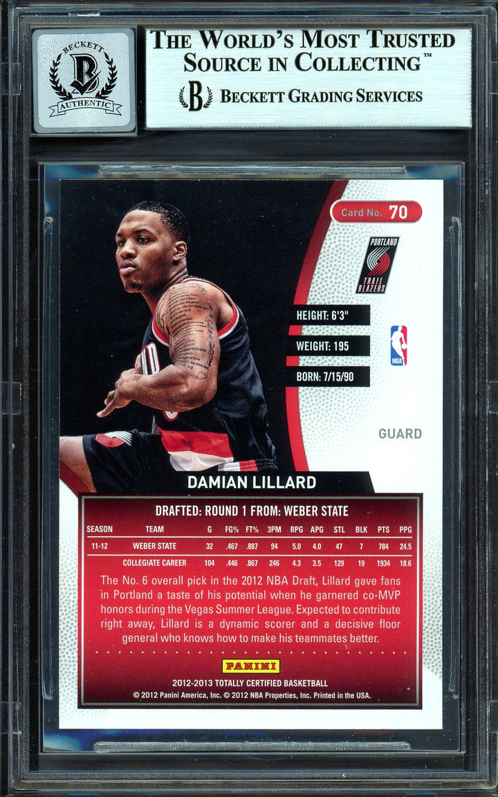 Damian Lillard Auto Signed 2012-13 Panini Totally Certified RC 70 Sig 10 Beckett