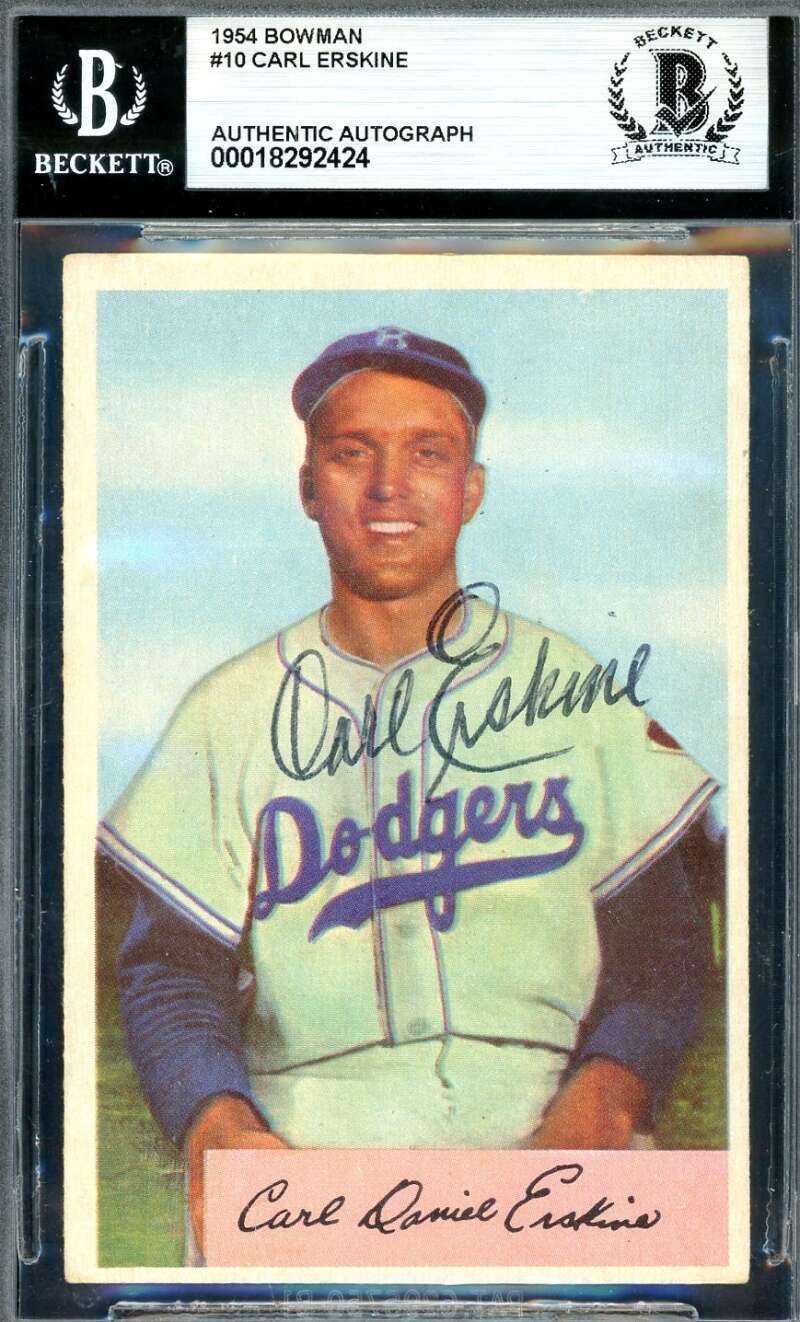 Carl Erskine Beckett BAS Vintage Signed 1954 Bowman Autograph